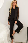 Lace Lapel Collar Long Sleeve Pajama Set