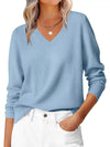 Soft Ribbed V-Neck Long Sleeve Knit Sweater