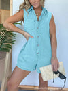 Button Front Sleeveless Denim Romper