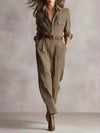 Button-Front Long Sleeve Jumpsuit with Relaxed Fit