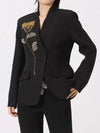 Flower Button Front Long Sleeve Blazer